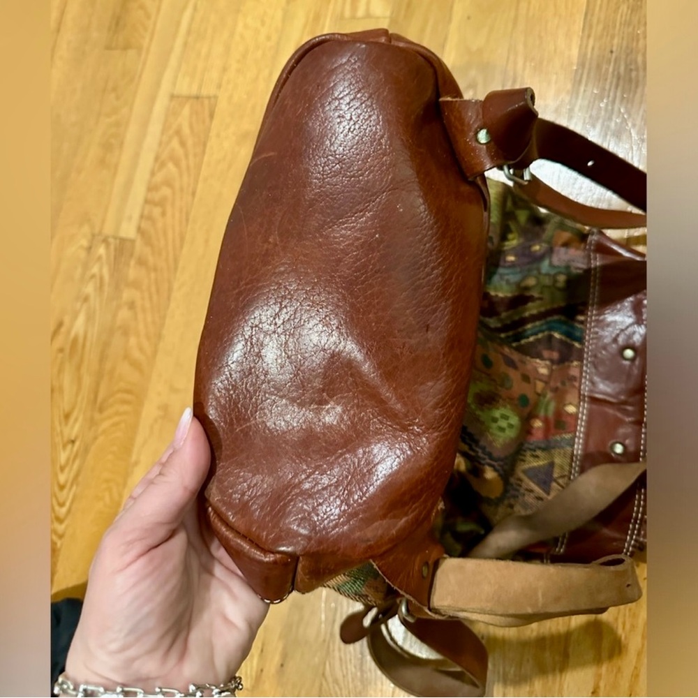 Vintage Leather and Patterned Fabric Backpack - Picture 5 of 8